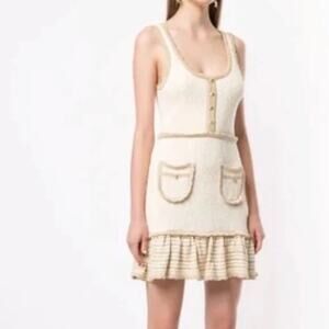 Alice McCall Heaven Help Knit Mini Dress Button Pocket Ruffle Trim 2 Cream
